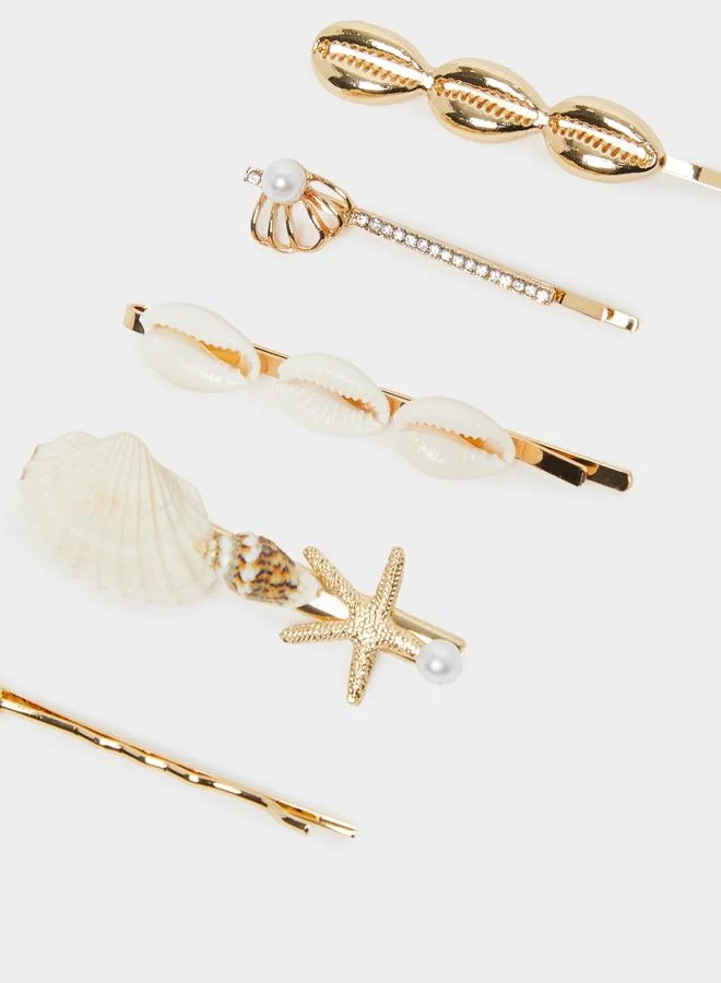 Styli Pack of 6 - Golden Seashell Hair Clips